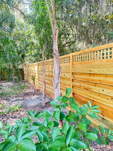 Horizontal Wood Slat with Lattice Top